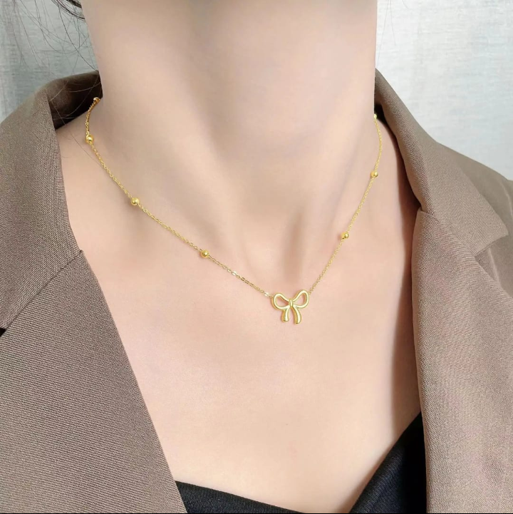Anti-Tarnish Bow Necklace for Women
