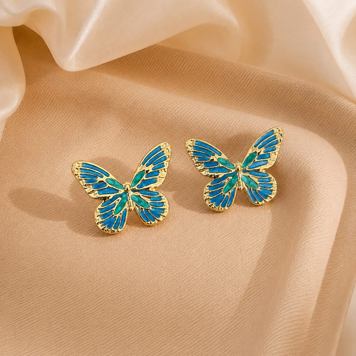 gold-plated enamel butterfly stud earrings