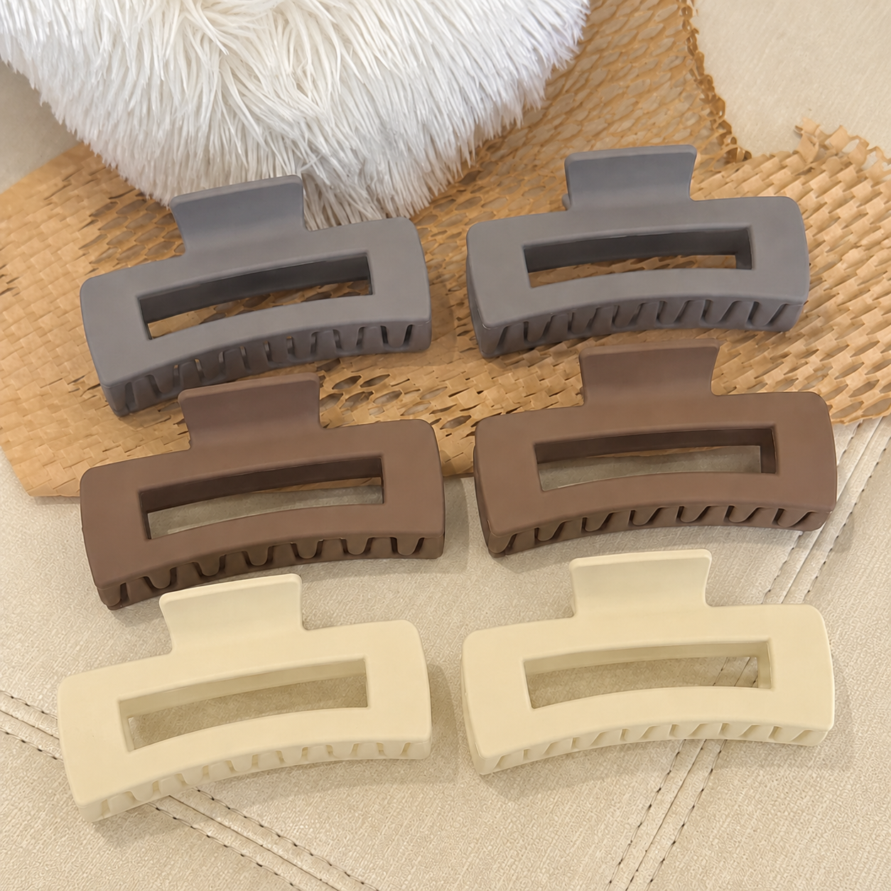 Set of 6 pcs matte Rectangle Large Hair Claw Clips for Women