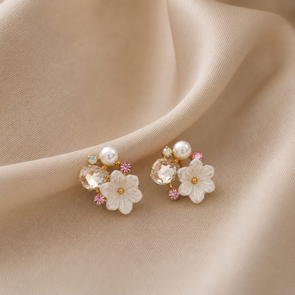 Crystal Pearl Blossom Earrings