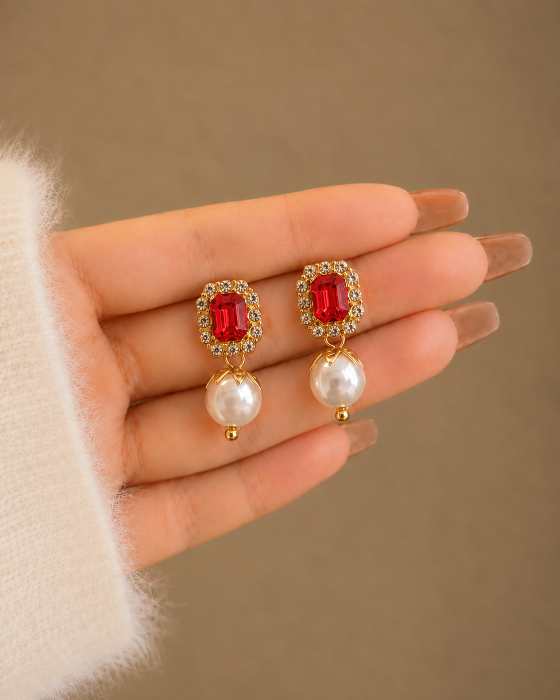 rhinestone crystal and faux-pearl drop earrings