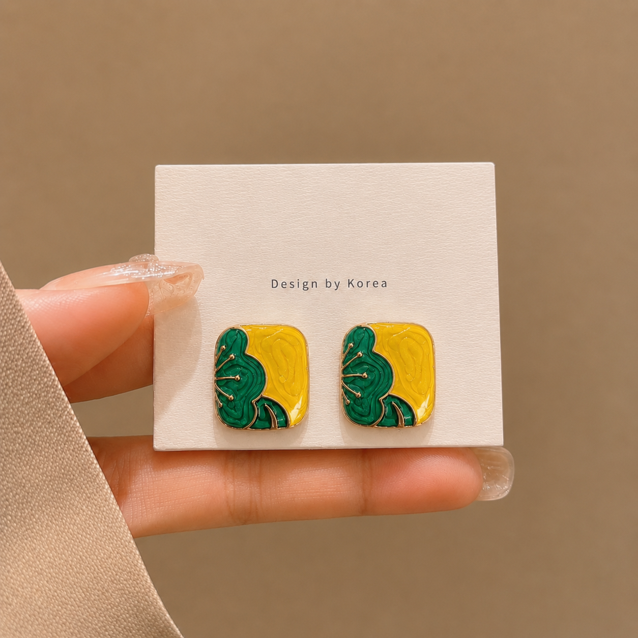 Korean Design Square Enamel Stud Earrings