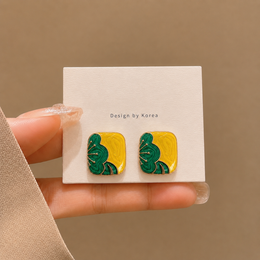 Korean Design Square Enamel Stud Earrings