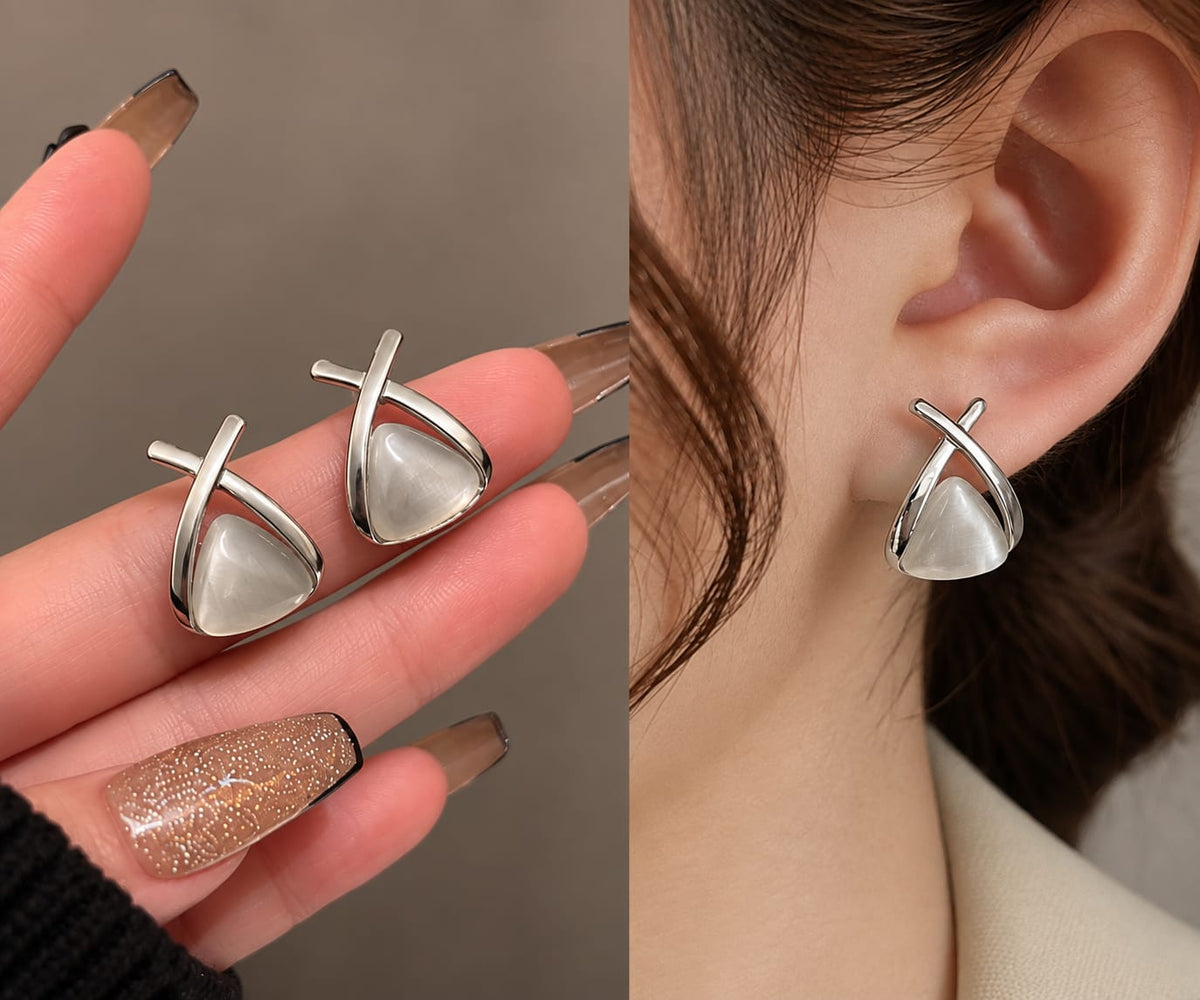 silver-tone crossover stud earrings