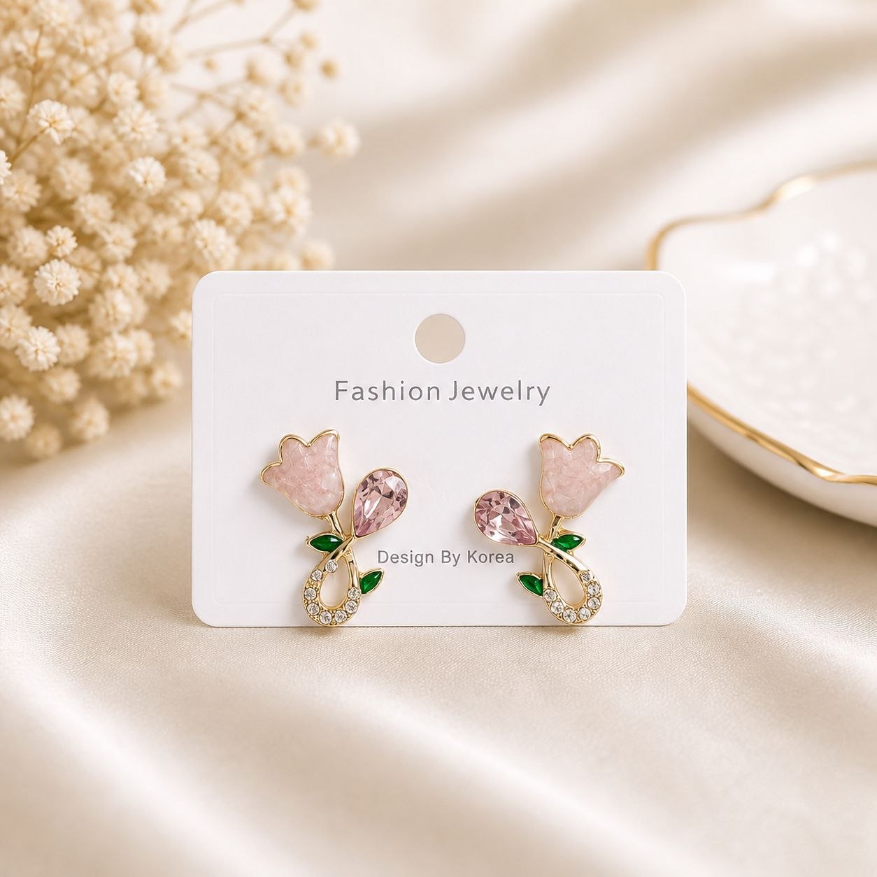 Korean Tulip flower and diamond design Earring