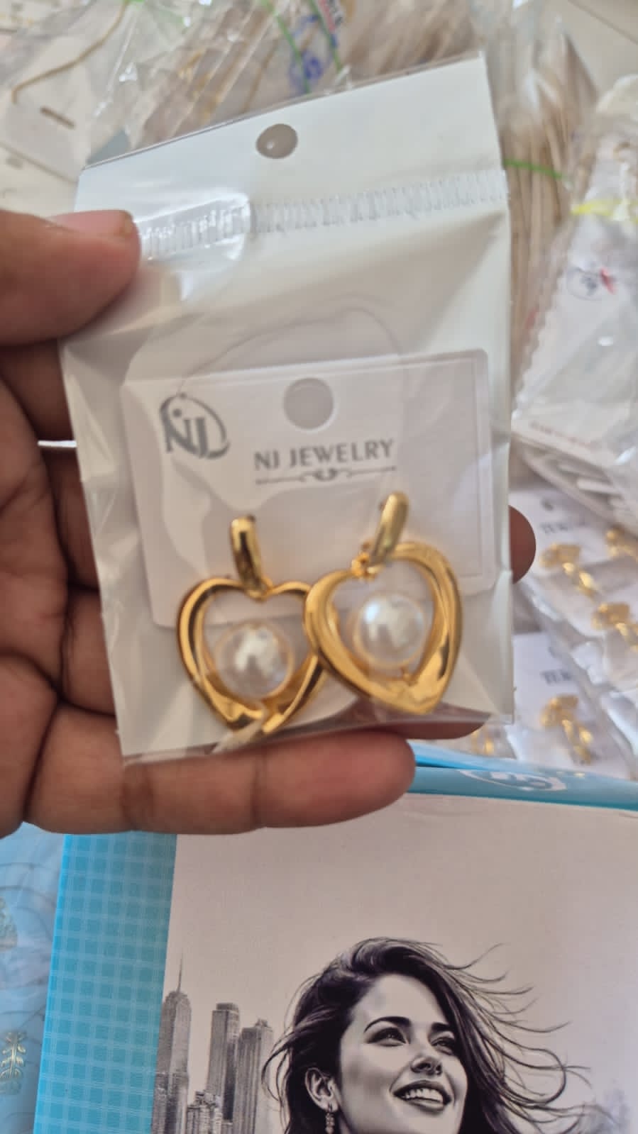 Anti-Tarnish Pearl Heart Drop Earrings