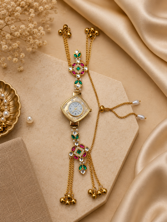 Royal Kashmiri Kundan Watch Bracelet for Women