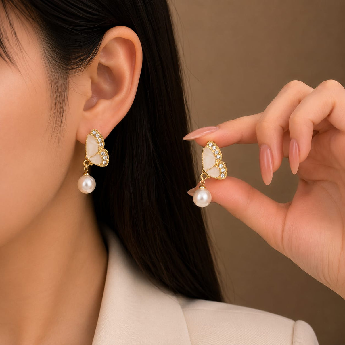 butterfly mother-of-pearl wings accented stud earring
