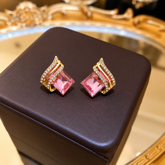 Korean-Style Crystal Geometric Stud Earrings