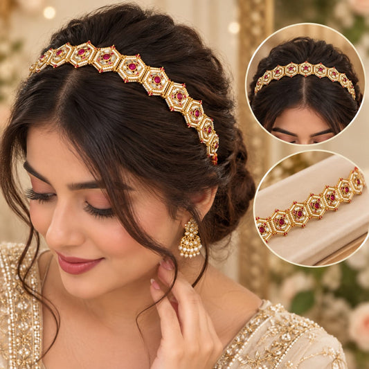 Crimson Bloom Hexagon Matha Patti