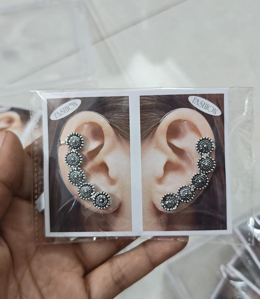 Set of 2 Oxidised Silver Beaded Ear Cuffs