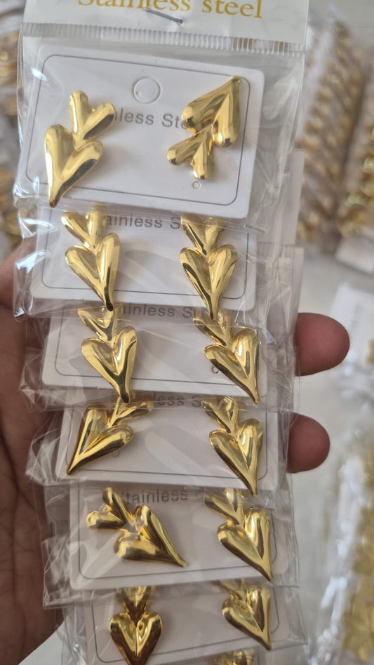 gold-plated stainless steel double-heart stud earring