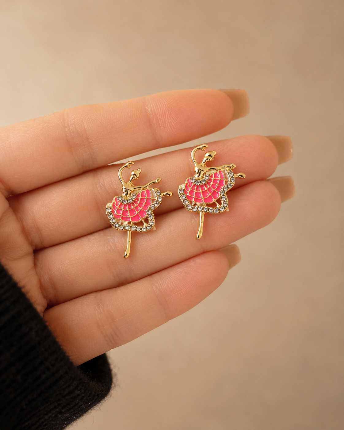 ballerina dancer enamel and rhinestone stud earrings