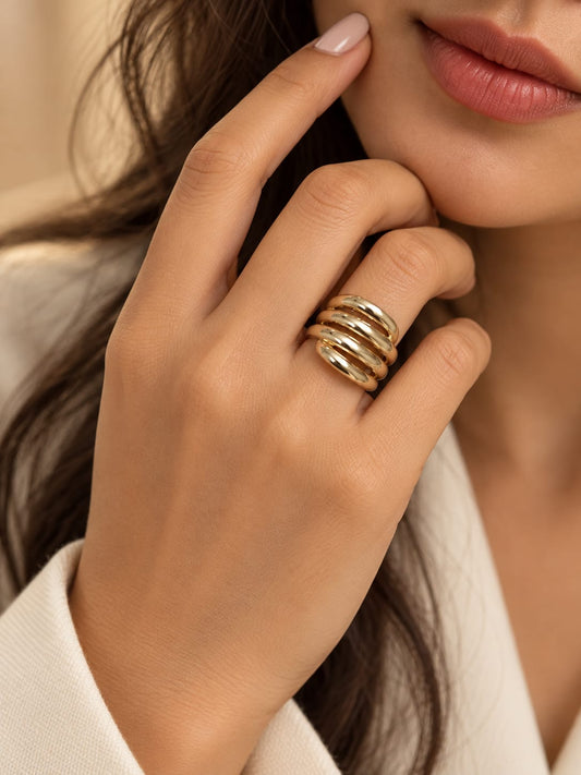 Gold-Tone Multi-Band Statement Ring