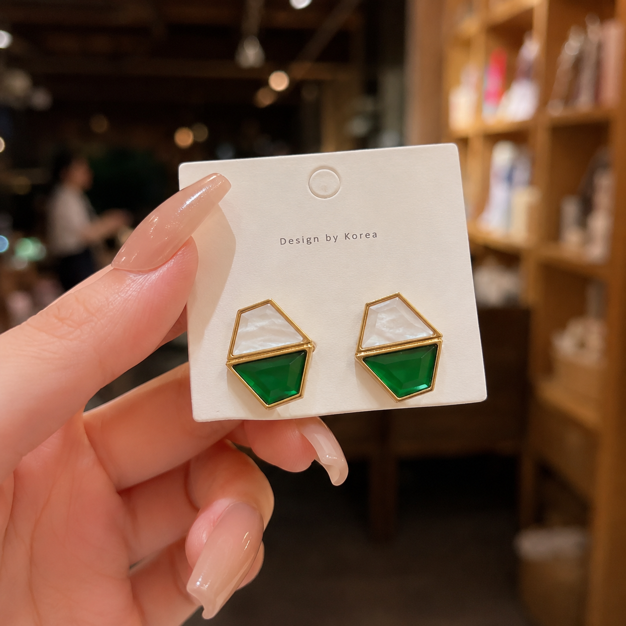Korean Design Color Block Polygon Stud Earring