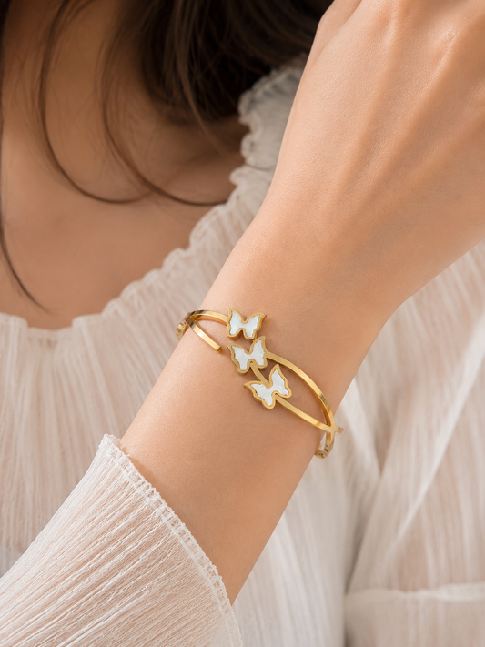 Anti tarnish triple butterfly bracelet