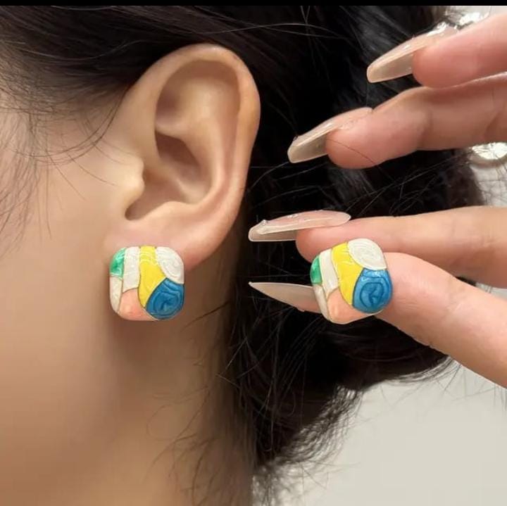 Multicolor Geometric stud earrings -trendy Enamel finish