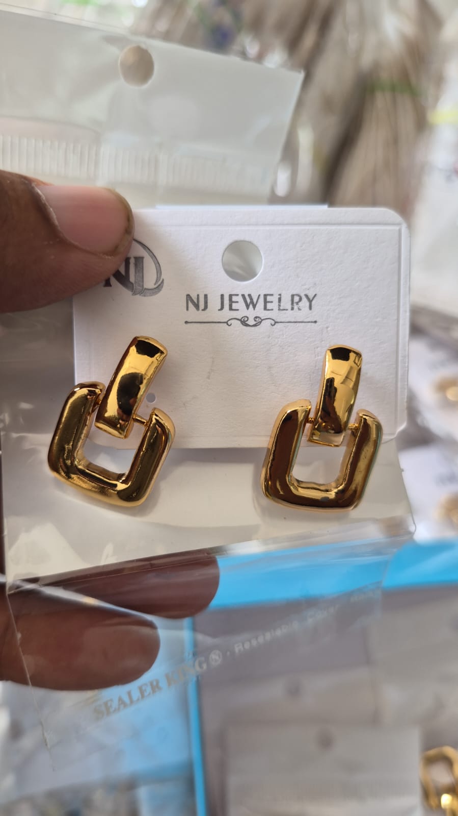 Anti tarnished geometric square drop earring