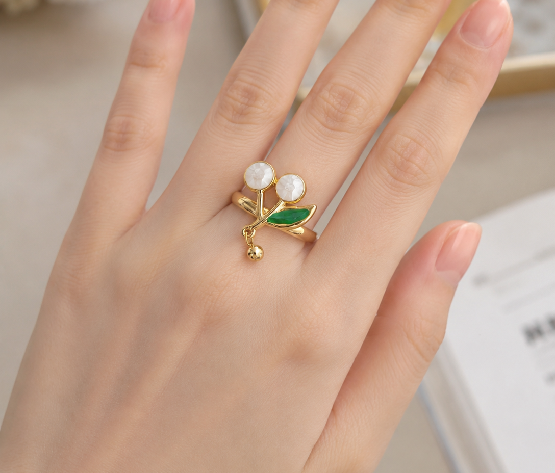 Cherry Blossom Leaf Adjustable Ring