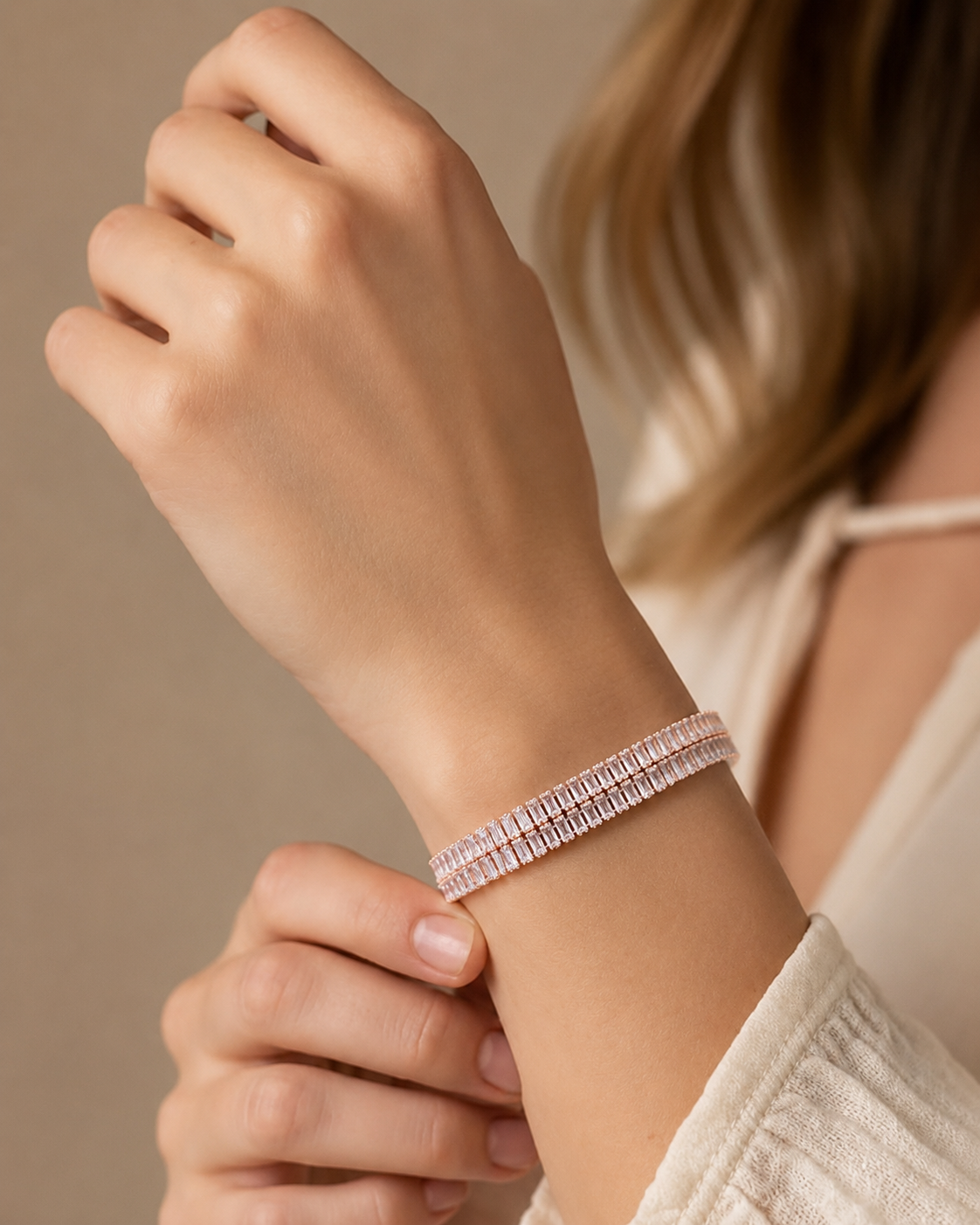 Rose Gold Plated Rectangular Cut Cubic Zirconia Tennis Bracelet small size