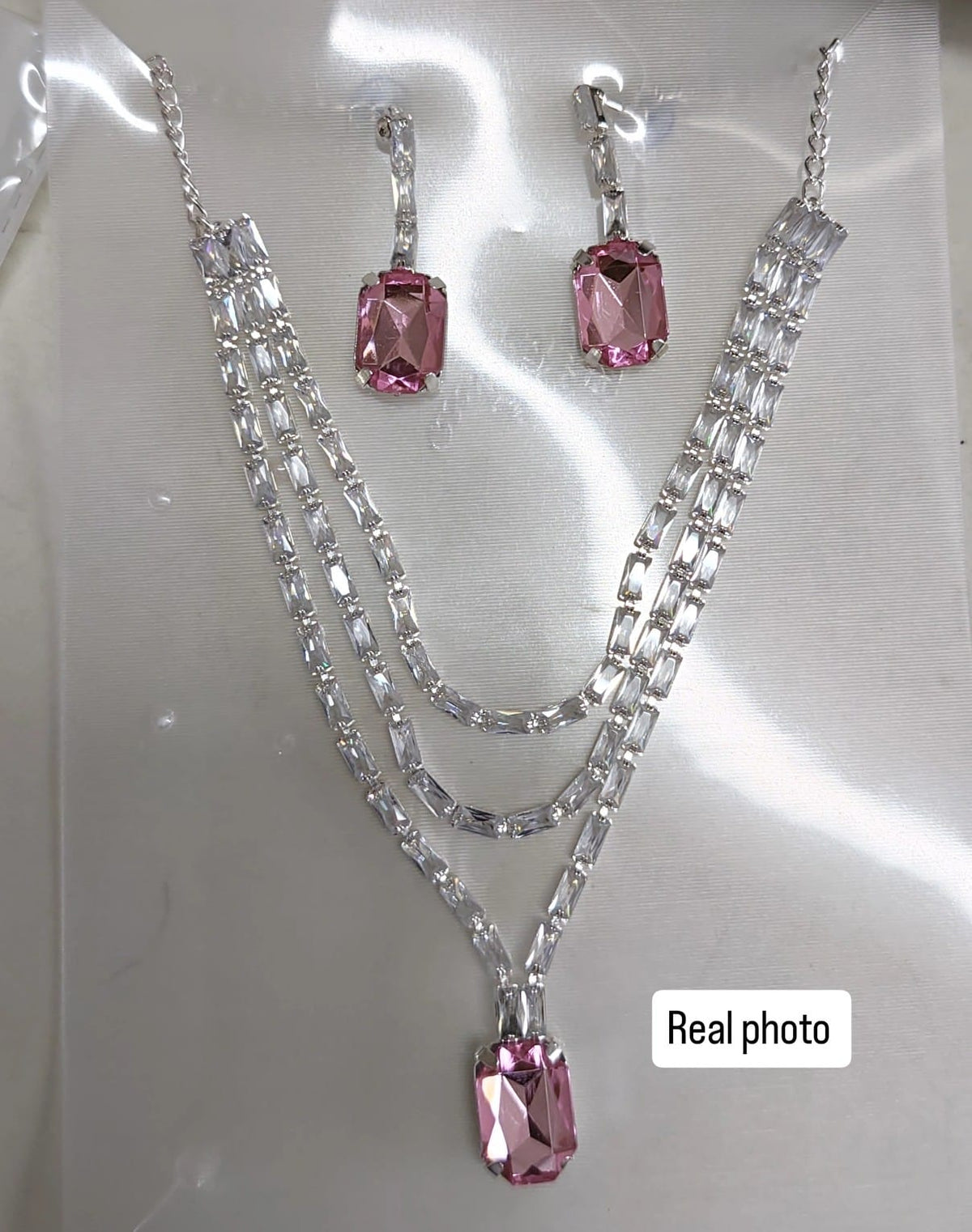 Celebrity inspired Crystal & pink Stone Necklace Set with Earrings