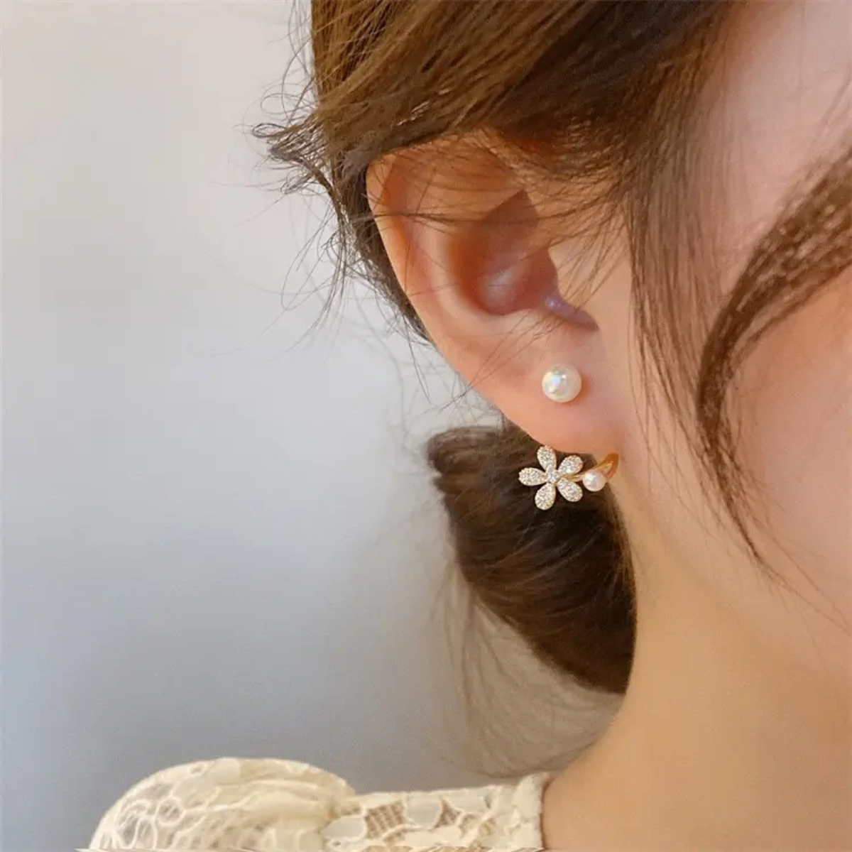 2in1 Korean Floral Pearl Wrap Earring