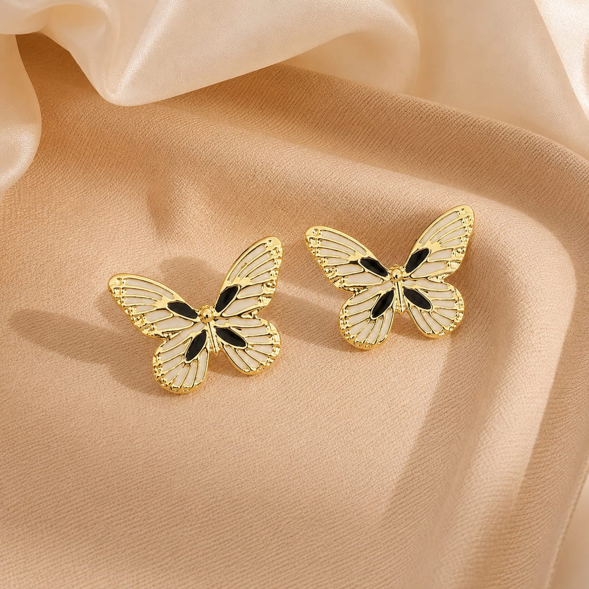 gold-plated enamel butterfly stud earrings