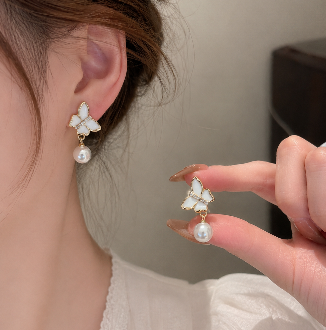 Korean Butterfly Pearl Fashion Earring