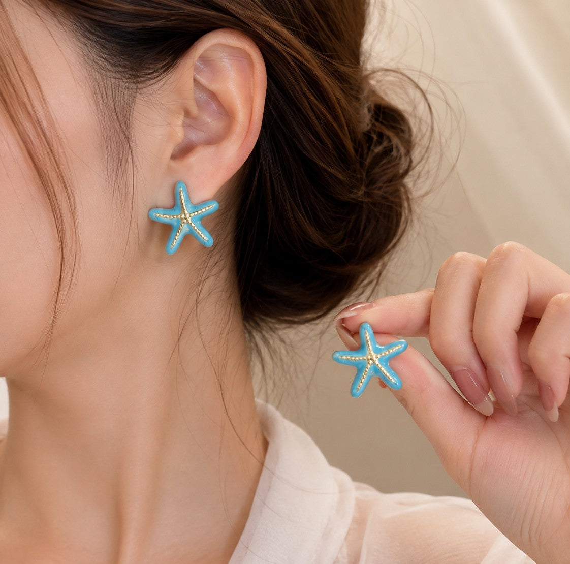 Turquoise Enamel blue Starfish Stud Earrings