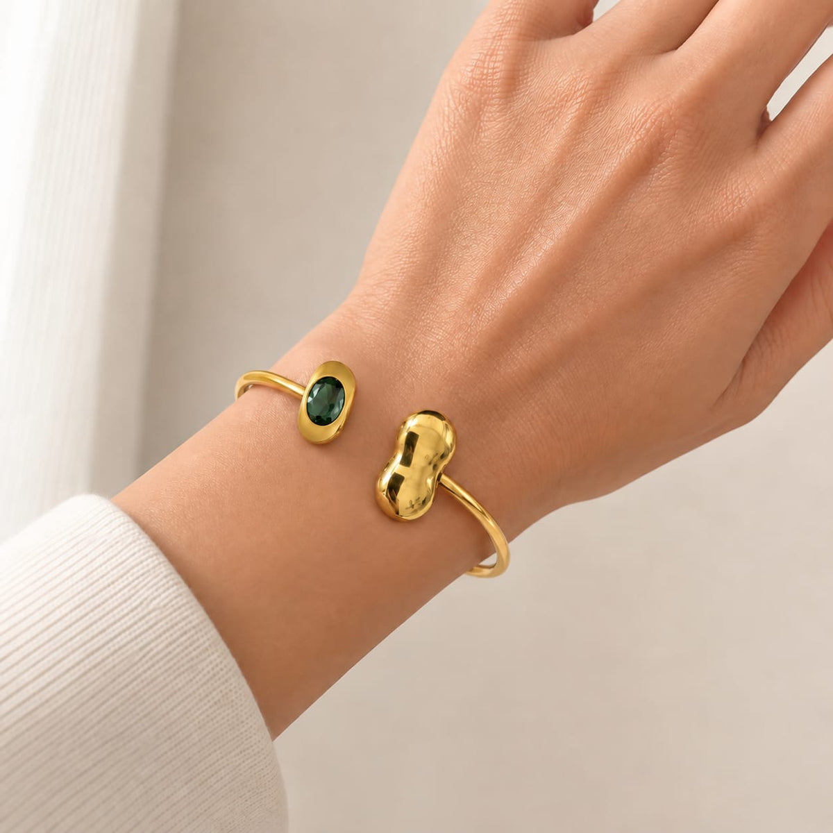 Emerald Green Stone Open Cuff Bracelet