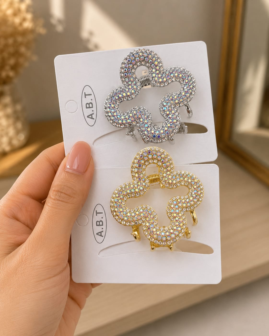 Premium Crystal Flower Metal Hair Clutcher – Set of 2