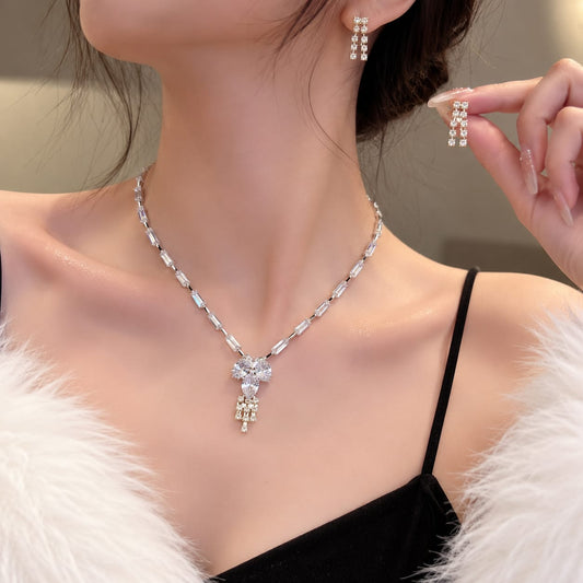 Silver Plated Artificial Stone Studded Necklace & Earring Set
