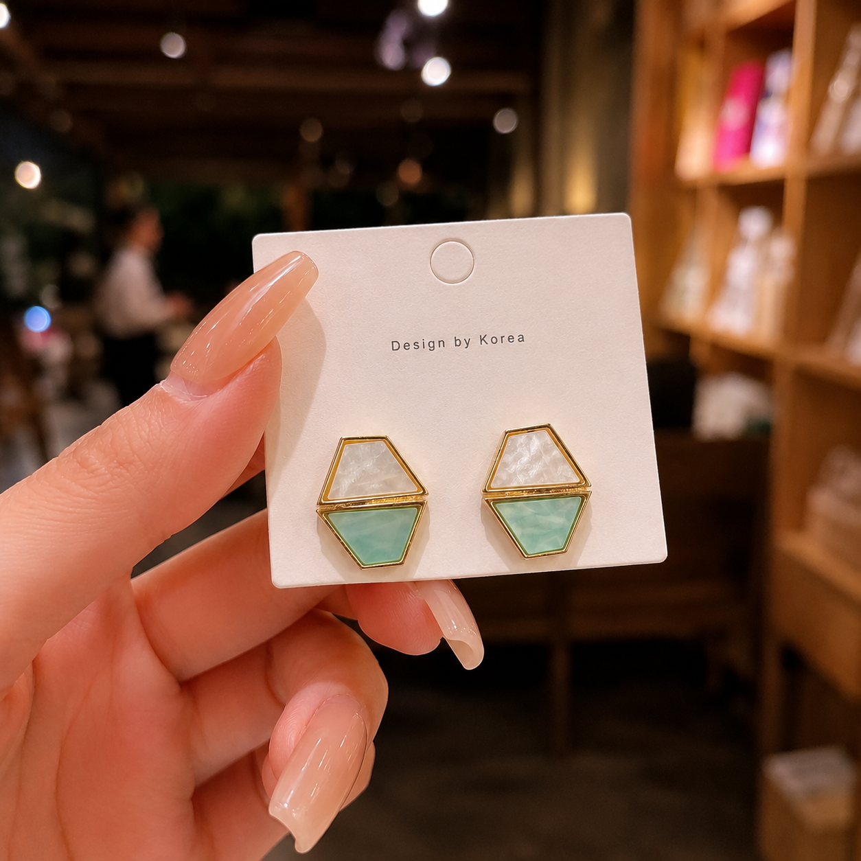 Korean Design Color Block Polygon Stud Earring