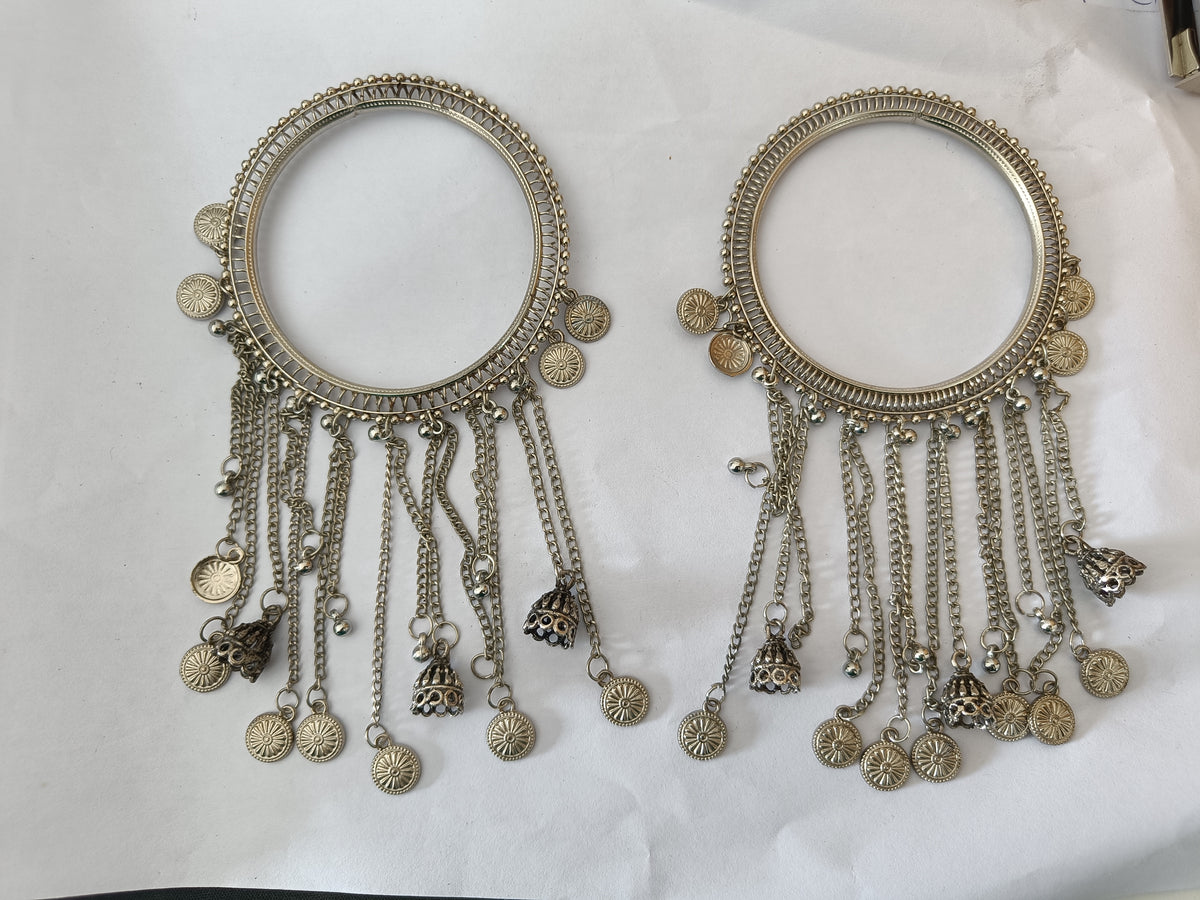 Traditional Oxidised Coin & Jhumka Hanging Chain Bangles