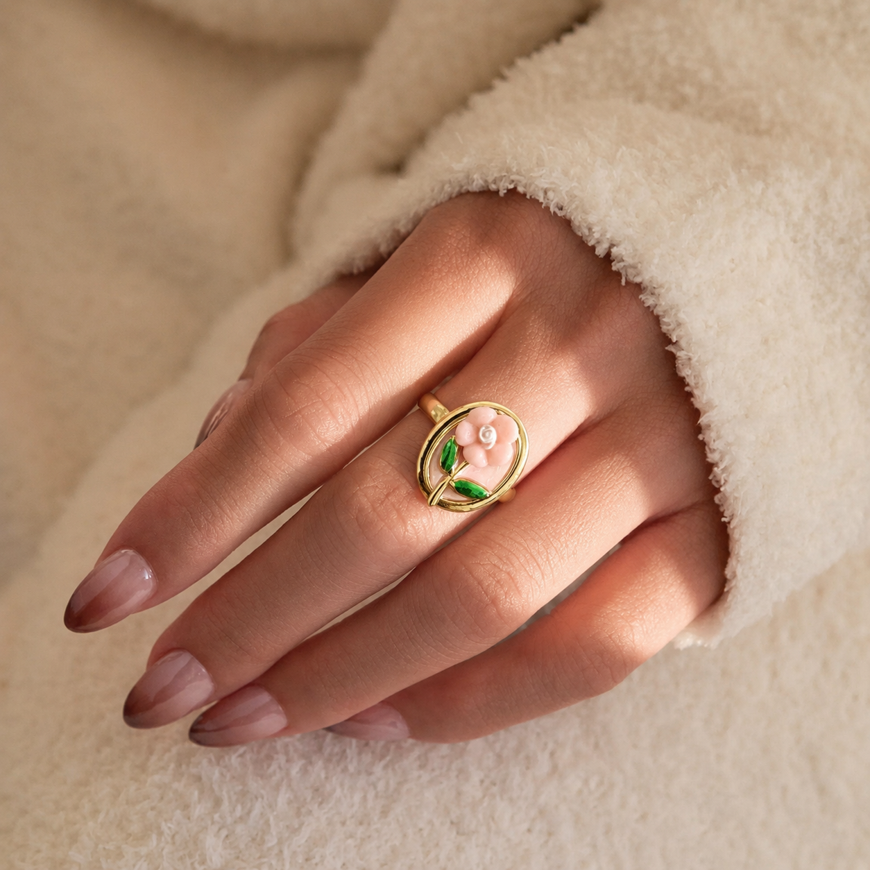 Stainless Steel Enamel Rose adjustable ring