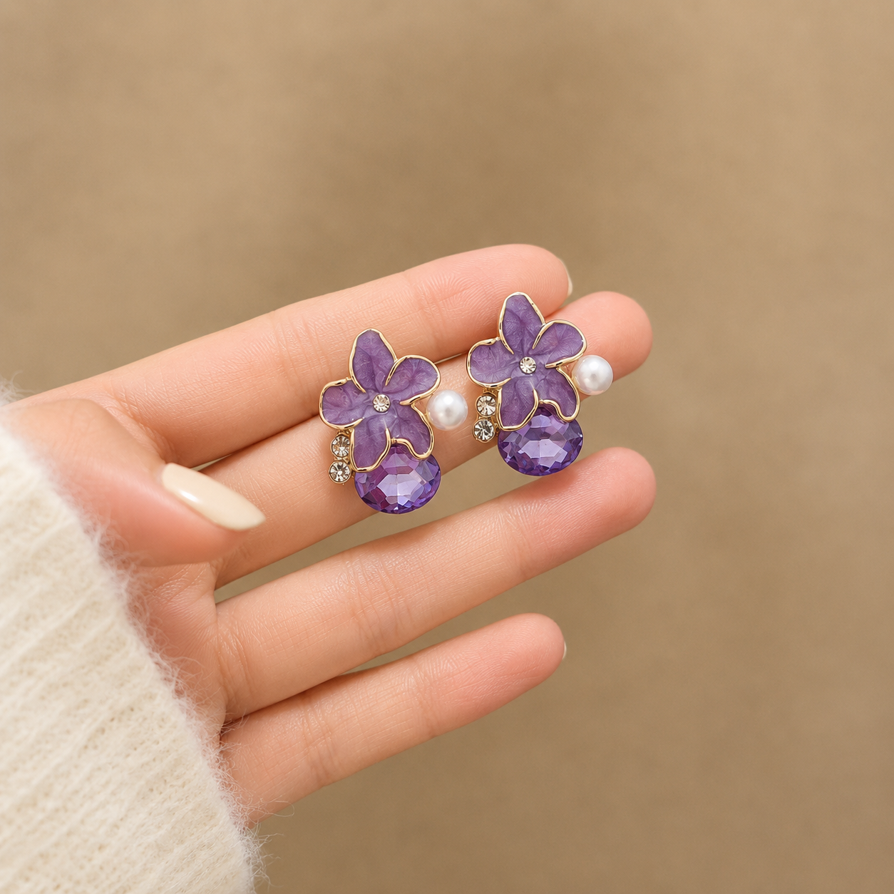 Korean Design Small Flower Ston Drop Earring