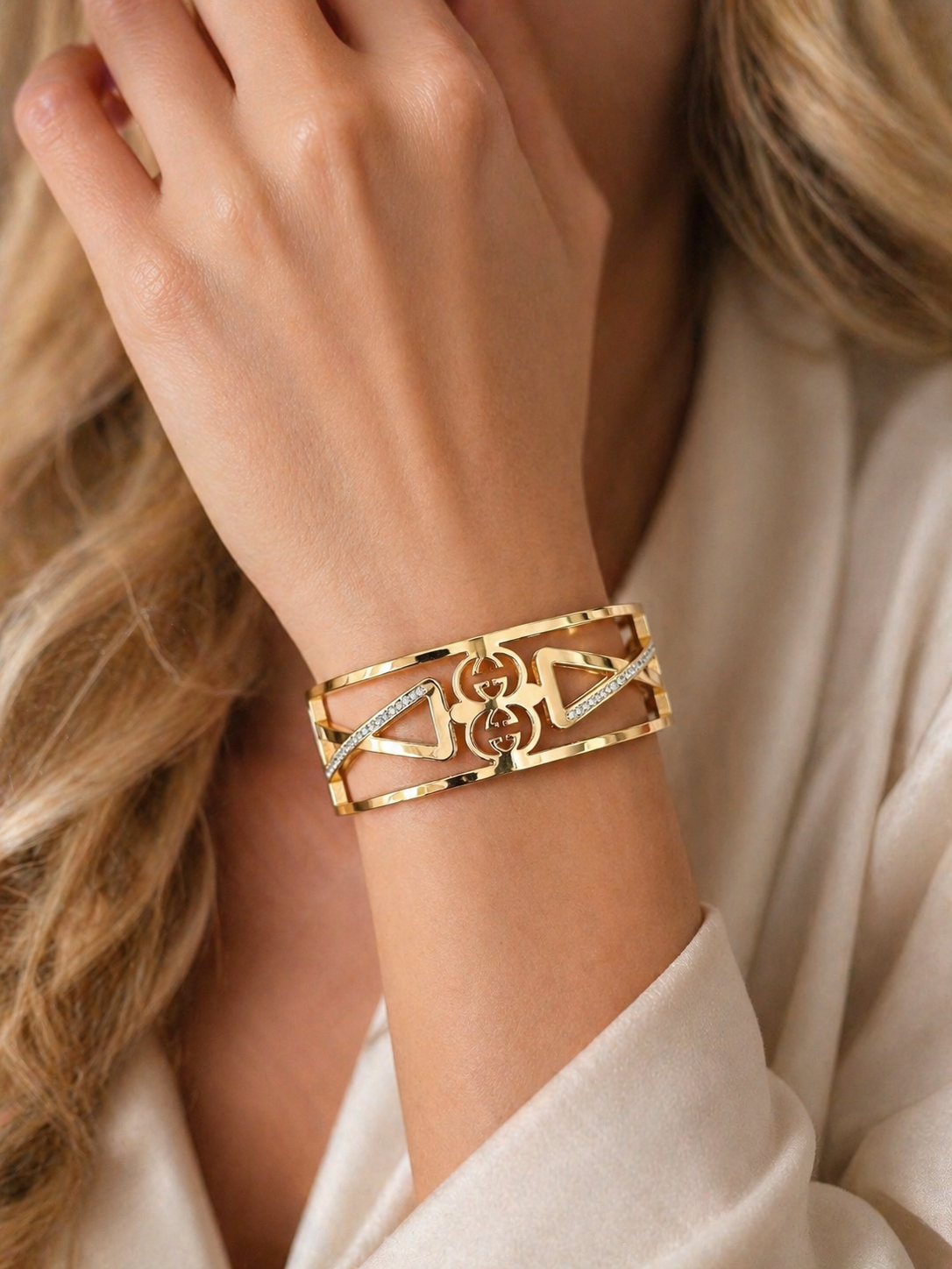 Anti-Tarnish Geometric Crystal Cuff Bracelet