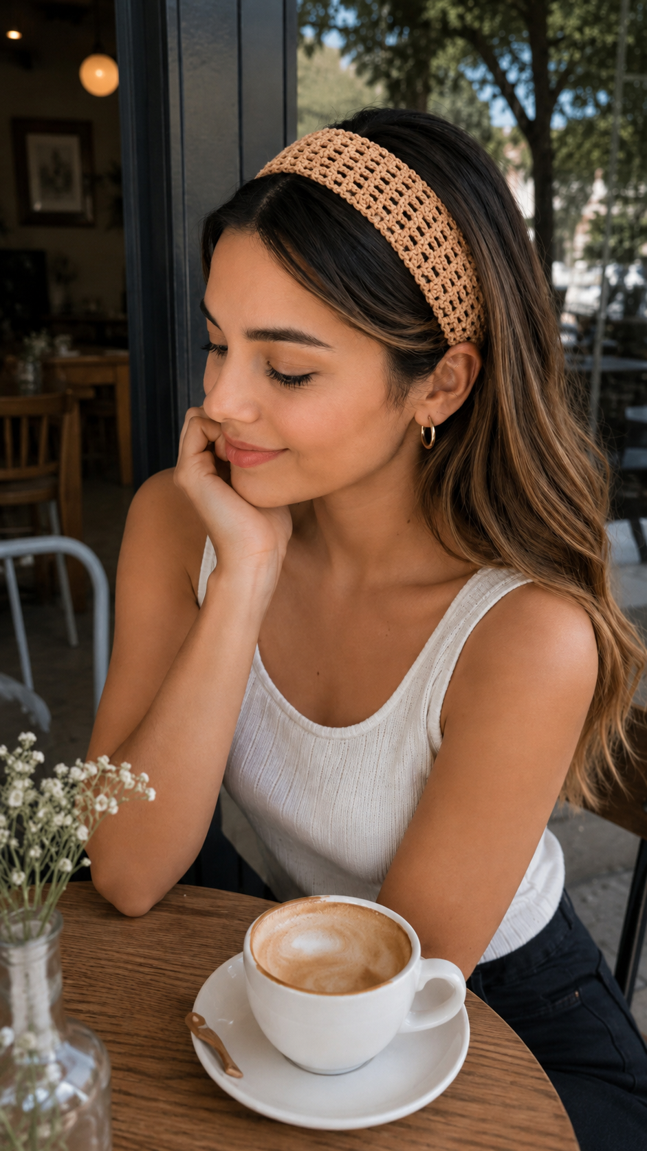 Set of 2 pcs crochet handmade coffee colour mesh headband