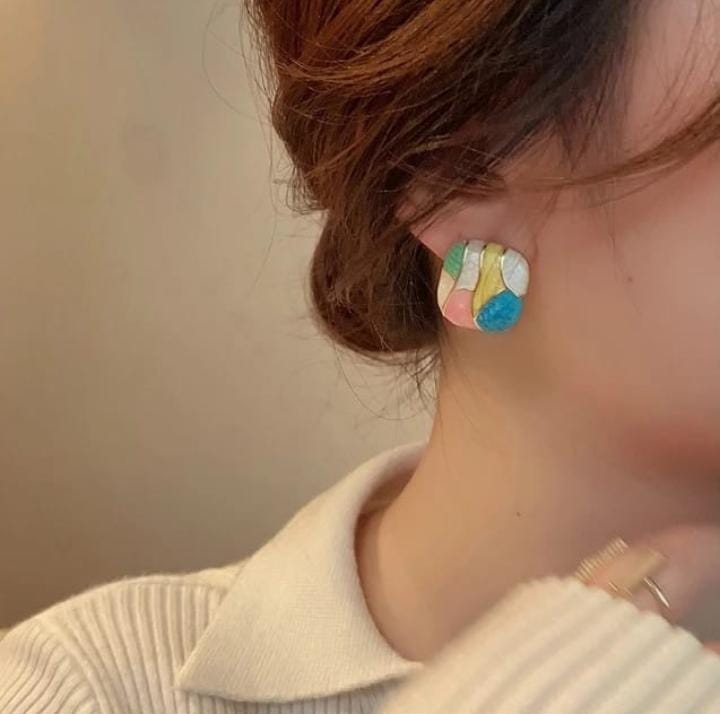Multicolor Geometric stud earrings -trendy Enamel finish