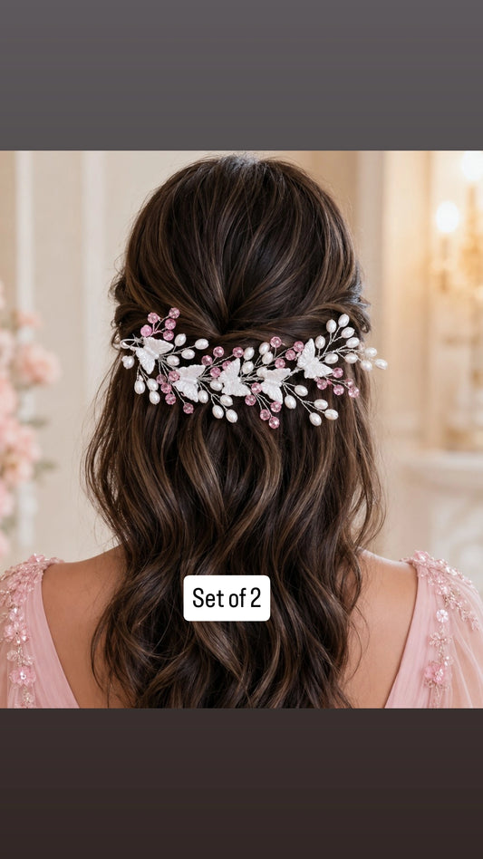 Butterfly pearl hair broach set of 2 pcs