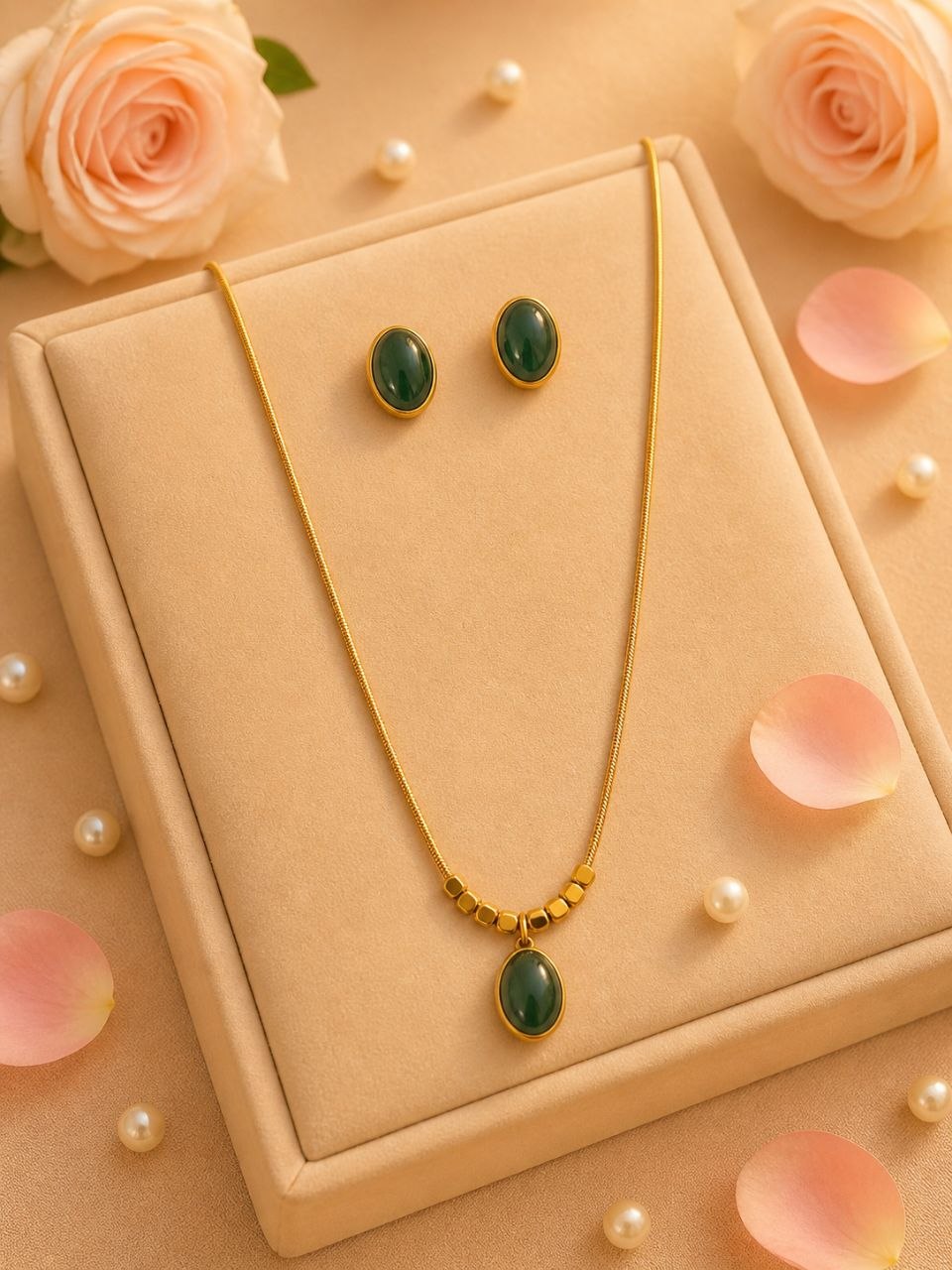 Trendy Green stone nacklace and earring combo set