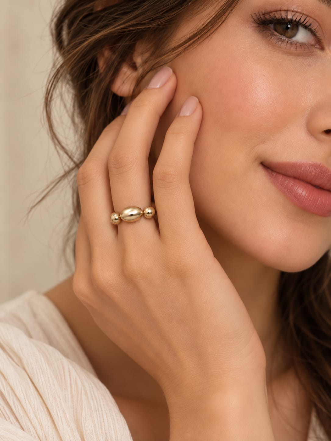 Gold-Tone Trio Bead Minimalist Ring
