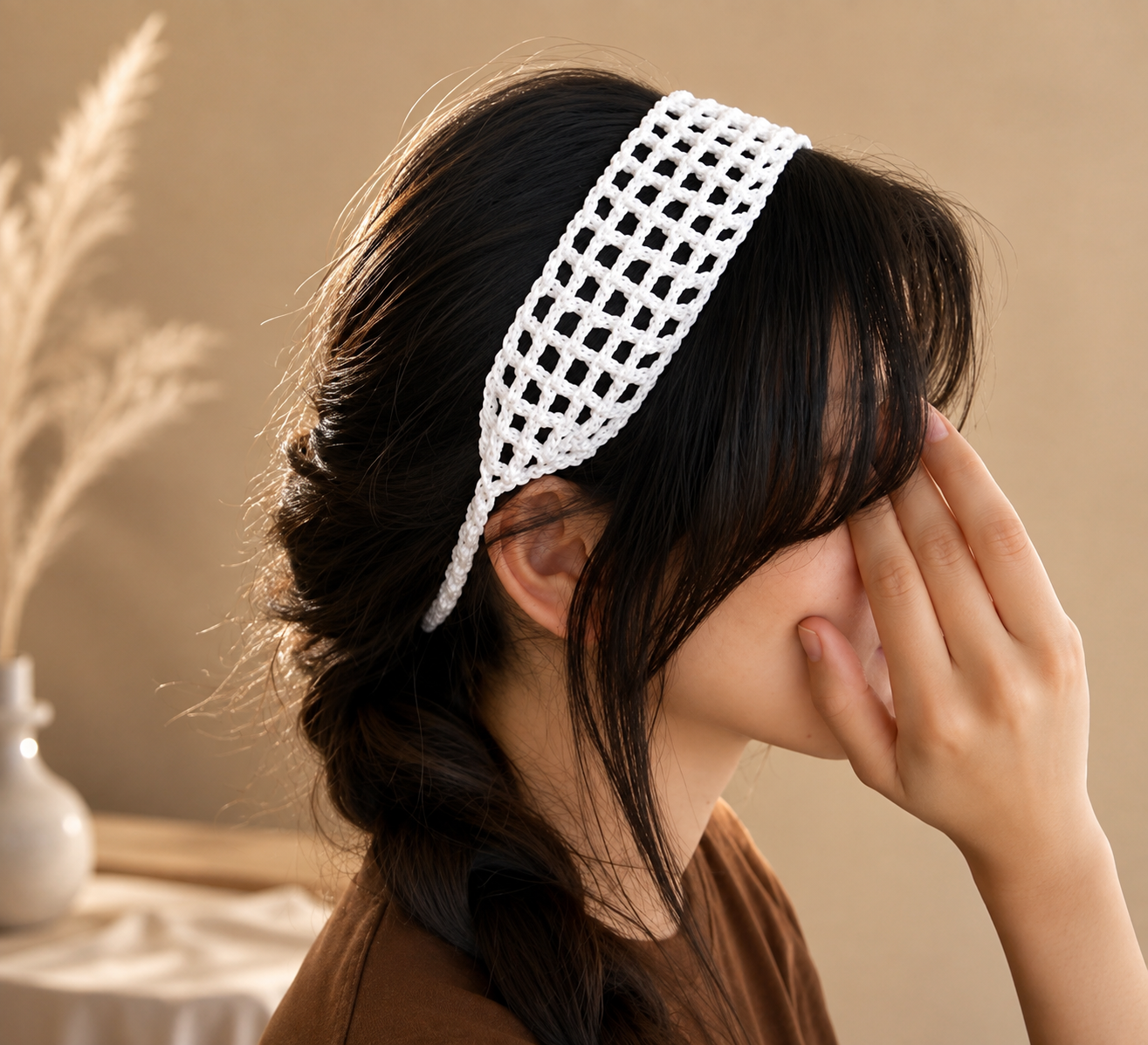 Set of 2 pcs crochet handmade white colour mesh headband