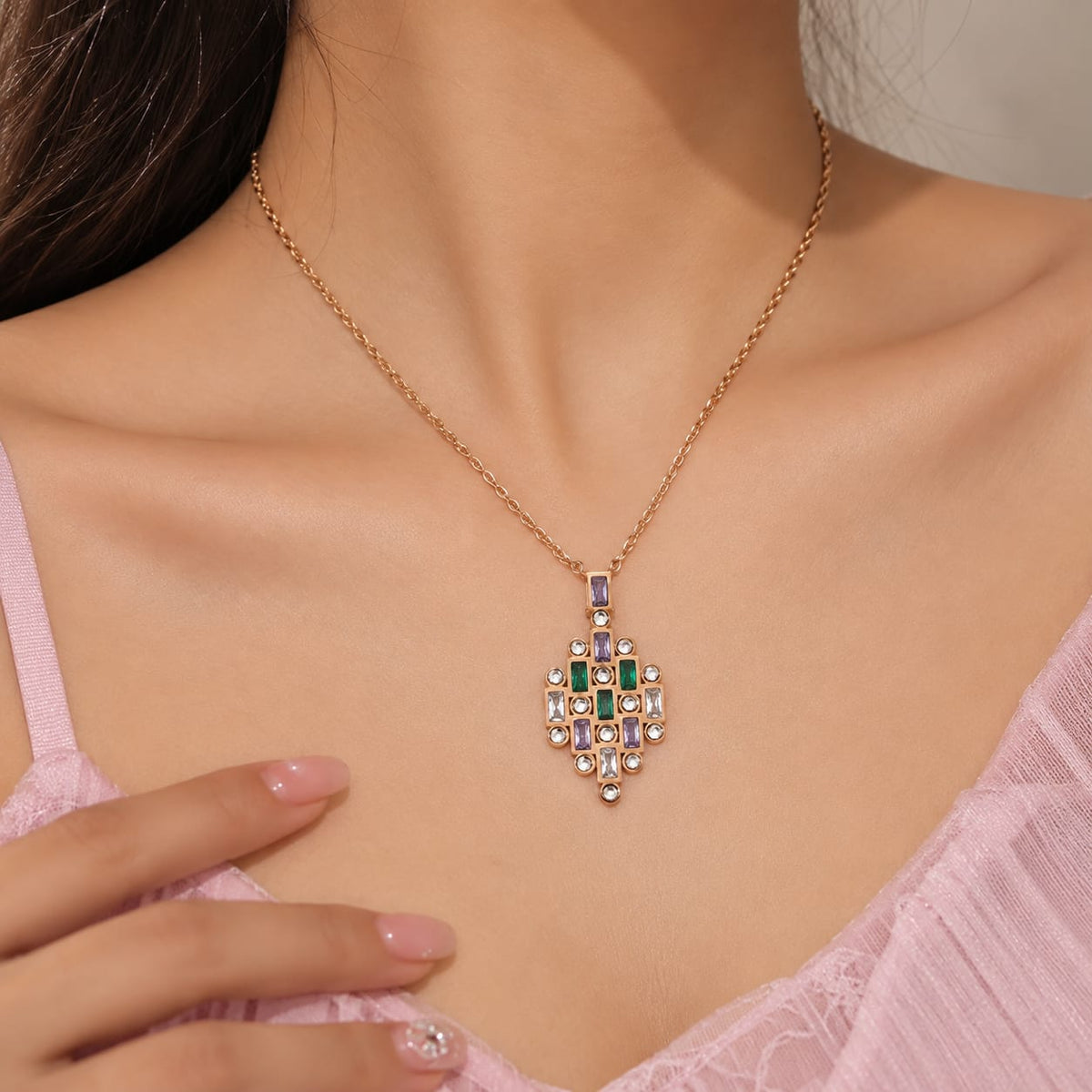 Premium Multicolor Geometric Pendant Necklace