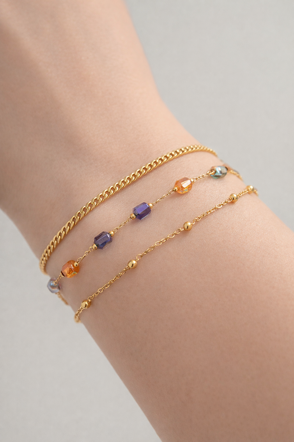 3 layer stainless steel adjustable chain bracelet