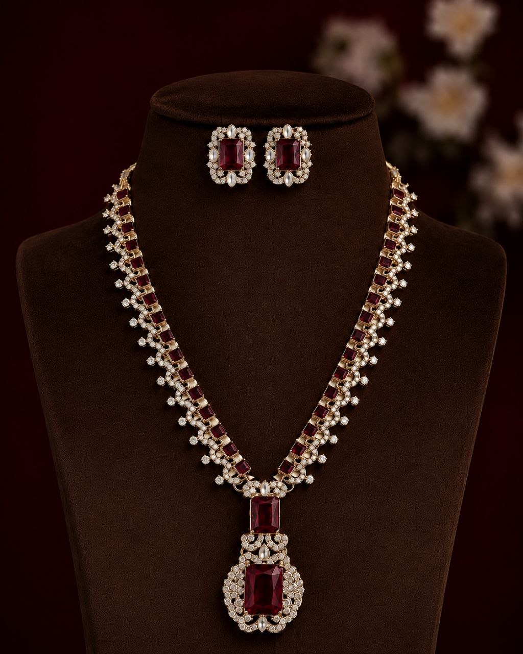 Nita Ambani inspired maroon ❤️ earring nacklace combo set
