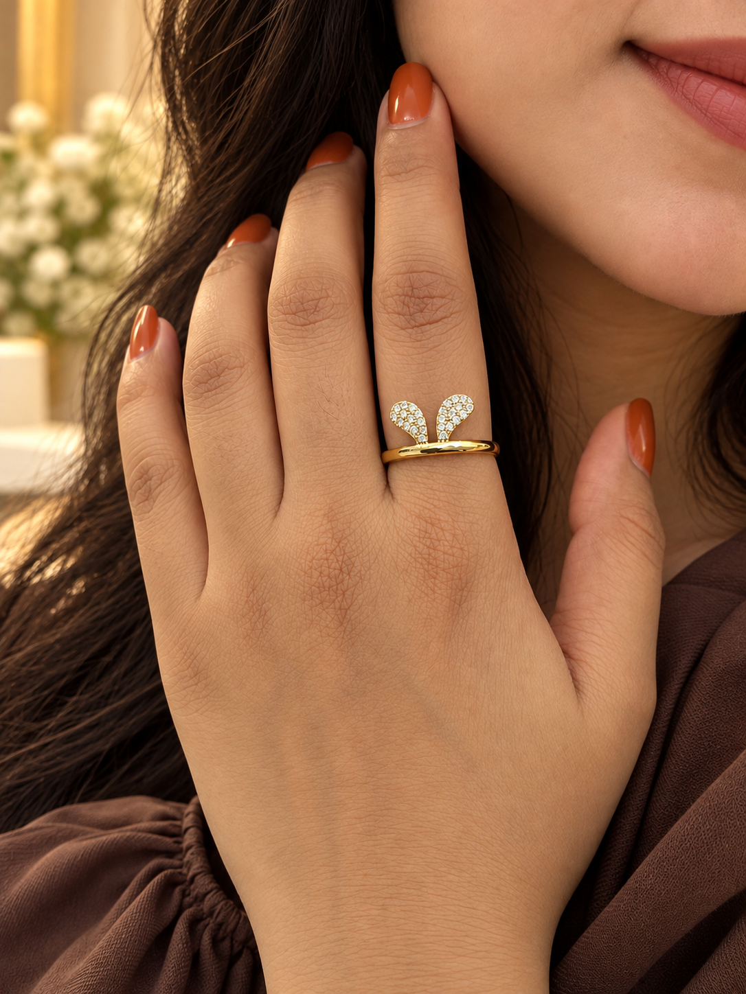 Crystal Bunny Ear Golden Ring