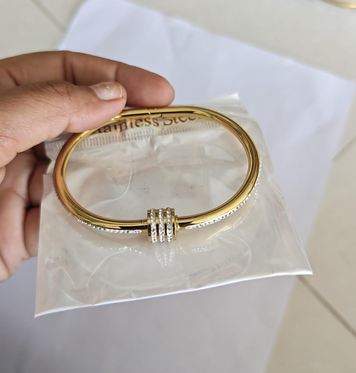 Anti Tarnish Regular Size Nail Diamond Bracelet