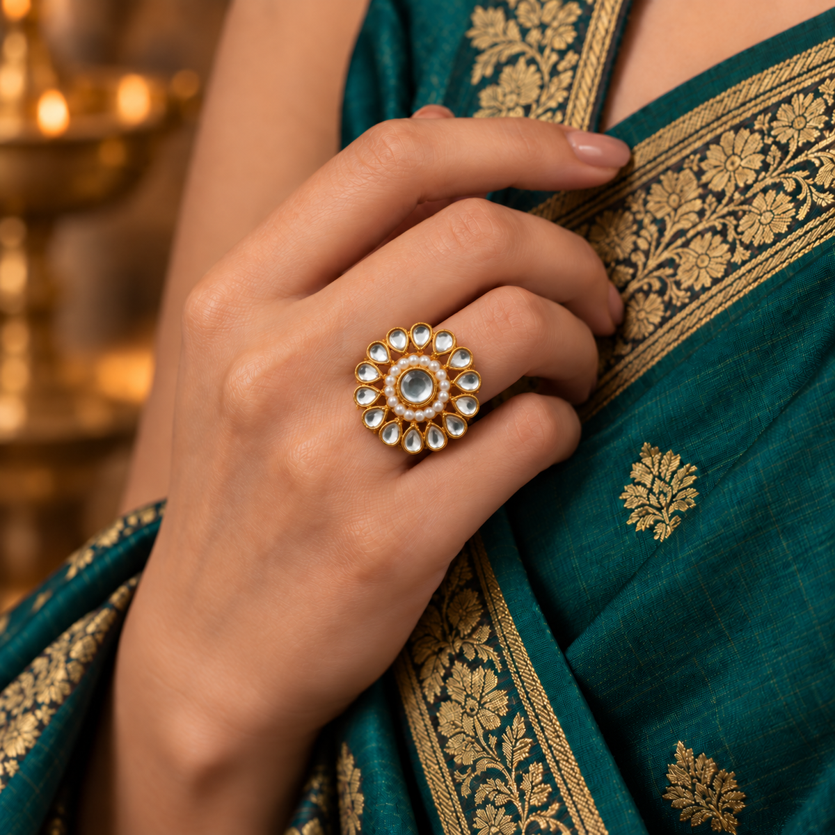 Traditional  Golden kundan ring