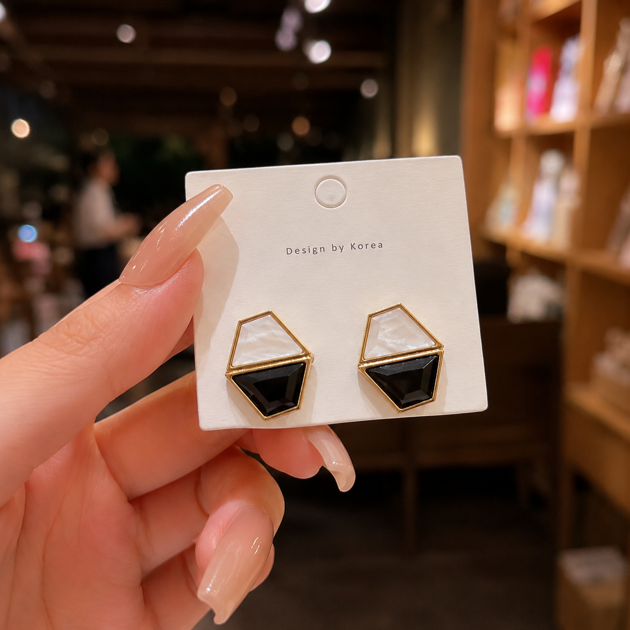 Korean Design Color Block Polygon Stud Earring